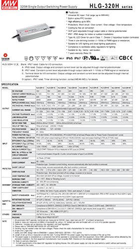 Mean Well Hlg-320H-12A Switching Led Power Supply, Single Output, 12V, 0-22A, 264W, 1.7" H X 3.5" W X 9.9" L, White #TOP1