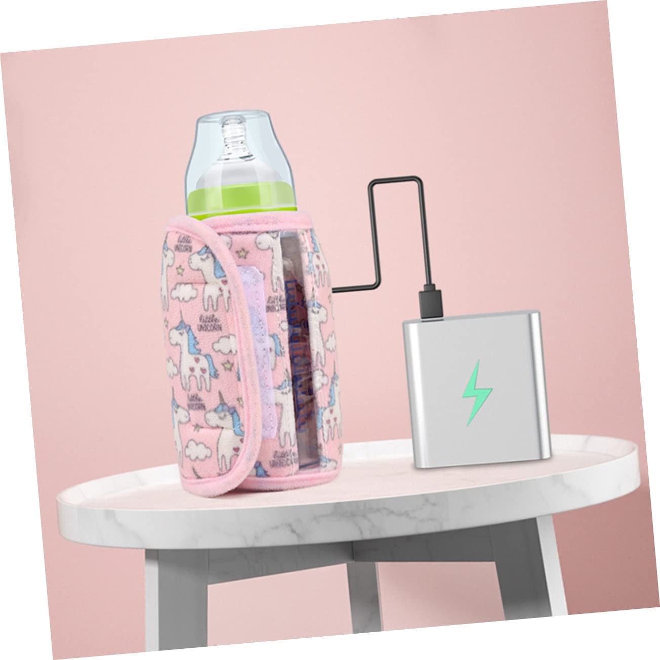 SUPVOX 3 Pezzi set di tazze termiche isolante custodia isolata per biberon termico Caldo manica latte borsa riscaldante con ricarica USB coperchio scaldabiberon di cristallo rosa