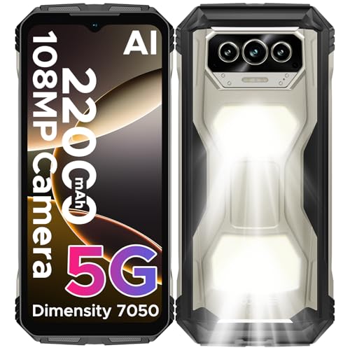 DOOGEE V MAX S Rugged Smartphone 5G, Dual Camping Lights, 22000mAh/33W, 6.58”FHD+ 120Hz Rugged Phone, 24GB+256GB/2TB, 108MP AI Camera，Android Phone, Side Fingerprint/Face ID/WiFi6/OTG/NFC