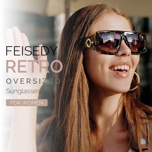 FEISEDY Retro Oversized Avaitor Sunglasses for Women Men Bold Thick Frame Flat Top Shades B01262