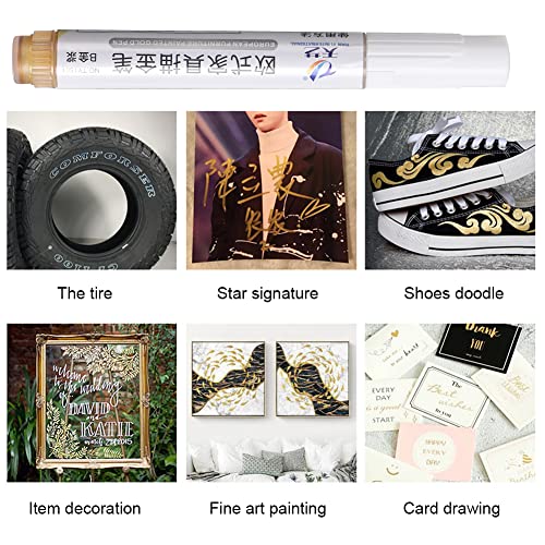 AIZHIYI Canetas marcadoras de pintura espelhada dourada faça você mesmo arte metálica (colar de ouro