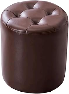 MGEMJMJ Reposapiés Tapizado con Soporte De Madera Redondo Otomano, Puf, Silla Acolchada, Taburete De Cuero PU para Sala De Estar Y Dormitorio(Size:Round：36x40cm,Color:Marrón)