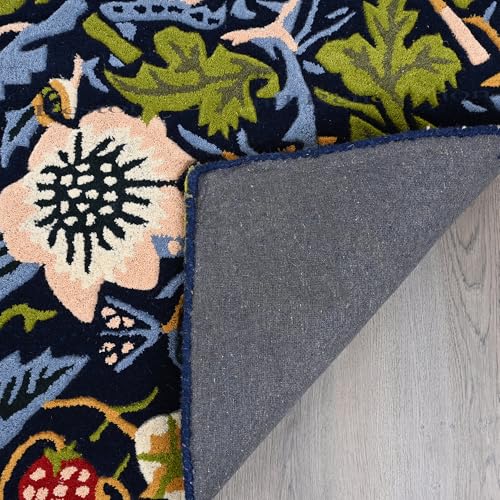 Image of Contemporary Strawberry Wool Area Rug - Handmade Garden-Inspired Floral & Botanical Carpet | Thick, Durable Design, Perfect for Living Room & Bedroom (Navy, 3' x 5')