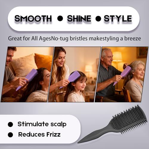 Image of Detangler Brush for Curly Hair, Lightweight Curly Hair Brush with Vented Design for Easy Glide, Effortlessly Detangles Without Pulling or Snagging, Suitable for All Wet and Dry Hair Types (Black)