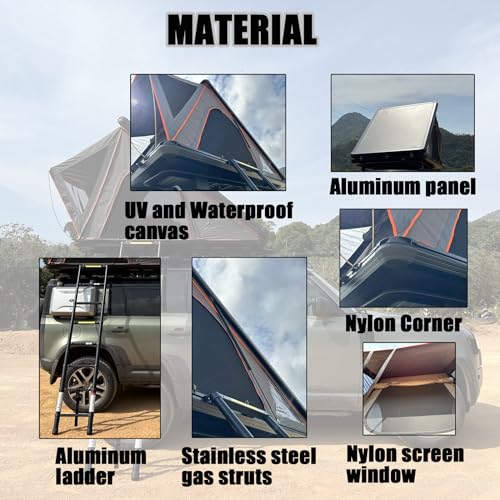 ASANEST Rooftop Tent Hard Shell, Rooftop Tent for Camping, Rooftop Tent for Van Jeep SUV Truck Car Tents for Camping,Aluminum Alloy Triangle roof Tent Waterproof 2-3 People