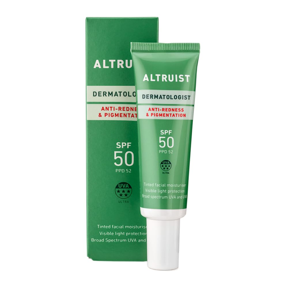 Altruist Kolorowy krem nawilżający przeciw zaczerwienieniom i pigmentacji SPF50, 5 gwiazdek UVA, bezzapachowy krem do twarzy dla skóry wrażliwej, do wszystkich rodzajów skóry, 30 ml