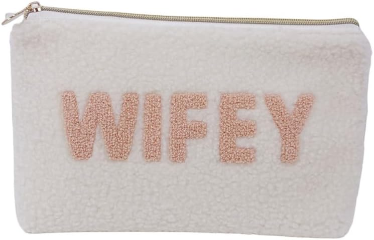 Bolsa de maquillaje con letras de chenilla esponjosa, bolsa de maquillaje de felpa, bolsa de cosméticos de felpa, bolsa de aseo de peluche,