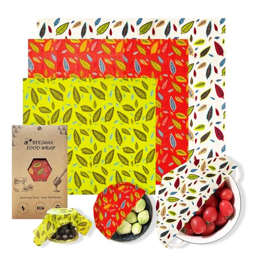 WeAreULEF Reusable Beeswax Food Wraps 3 Pack (S, M, L) | Natural Wax Wraps for Food Storage, Bread, Cheese and Bowl Covers | Plastic & Silicone-Free Alternative to Cling Film