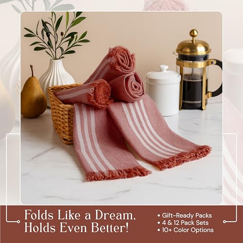 Image of Stripe Kitchen Dish Towels 4 Pack, 16x26 Inches, Quick Drying Cloths, 100% Cotton, Absorbent Wash Rags, Washable and Reusable, Cleaning Towels for Dishes, Everyday Drying Use - Rust