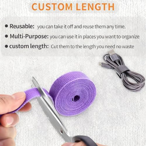 Image of IFNOW 32FT Reusable Fastening Tape Cable Ties Double-Sided Hook-and-Loop Cable Management Tape Strength and Durability 0.4'' /Width (5, Purple)
