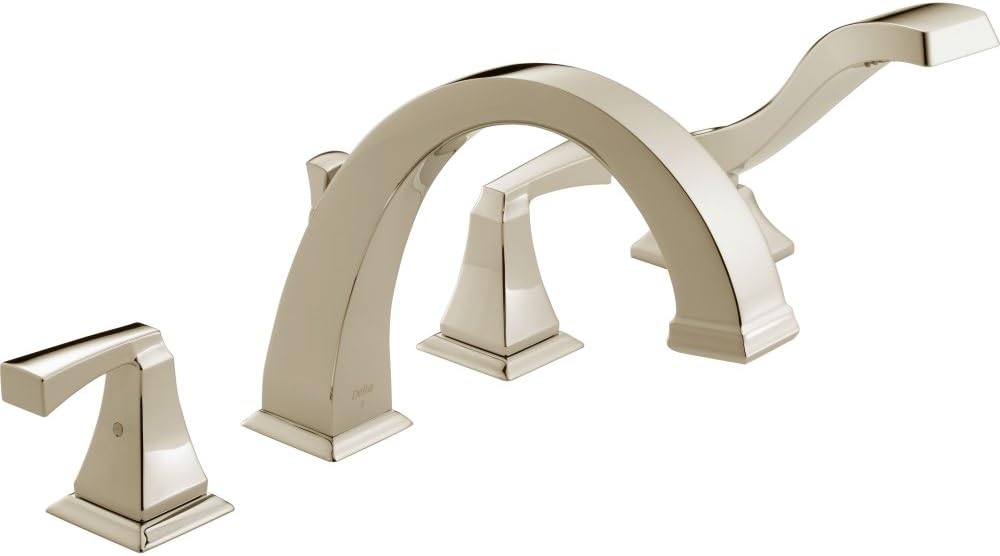 Delta Faucet Dryden Roman Tub Trim with Hand Shower - 4-Hole Deck Mount Bath Tub Faucet with Hand Sprayer - Polished Nickel, T4751-PN (Rough Sold Separately)