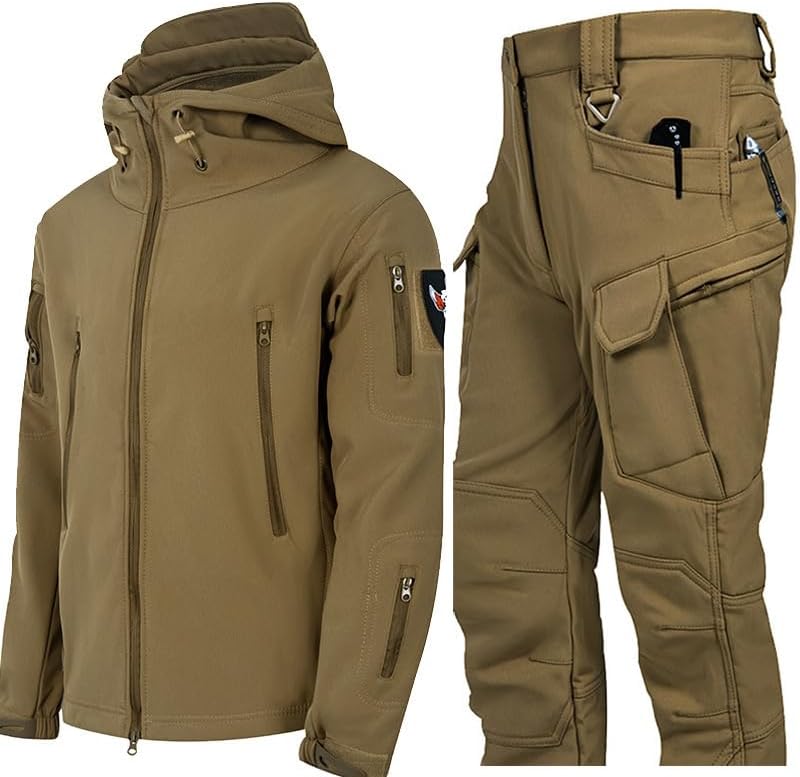 Men's Cold Weather Insulated Hunting Suit, Silent Waterproof Combat CamoFleece Windbreaker Set