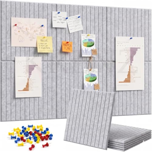 Image of KRENZ Self Adhesive Bulletin Notice Board (30 X 30 Cm) with Drawing Pins List Board for Wall Vision Board for Manifestation Wall Boards Message Board for Office School Collage (6, Gray Line)