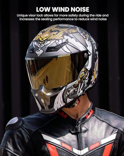 Image of ILM Motorcycle Helmets for Adult Men Women Full Face DOT ECE Powersports Dual Visor Street Racing Helmet with Pinlock Cascos para Motos Model MF509 (Ronin Gold, S)