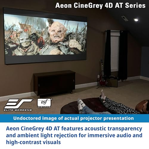 Image of Elite Screens Aeon CineGrey 4D Acoustically Transparent, 150 inch Diag. 16:9, 4K /8K Ceiling Ambient Light Rejecting (CLR /ALR) Fixed Frame Edge Free Sound Transparent Projector Screen, AR150H-ATD4