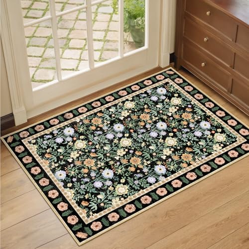 Roseek Door Mat Indoor Entrance 2x3 Rug – Washable Boho Floral Entry Rug, Small Area Rug Non-Slip Low Pile Throw Rugs for Entryway, Kitchen, Front Door, Kids Room