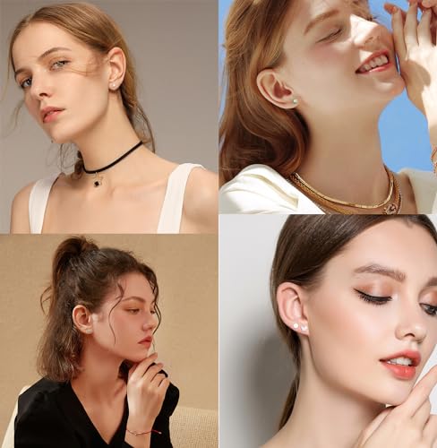 MOZAKA 23 Pairs Hypoallergenic Titanium Earrings for Women Cute Heart CZ Flower Pearl Ball Tiny Flat Back Earrings G23 Titanium Earrings for Sensitive Ear4