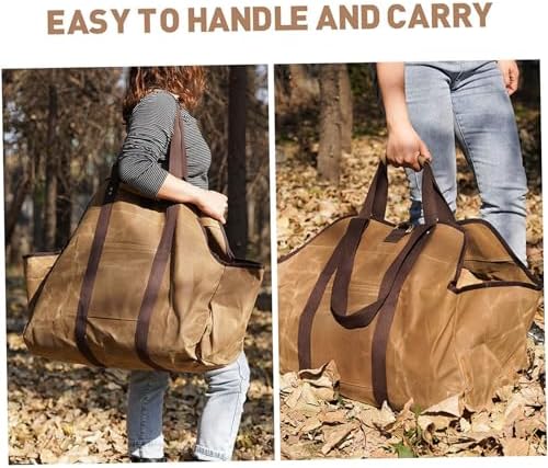 Firewood Carrier Bag, Waterproof Waxed Canvas Log Tote with Padding Handle, Heavy Duty for Firewood, Outdoor Use - 4