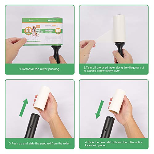 Balhvit Lint Rollers for Pet Hair Extra Sticky, [300 Sheets/5 Refills] Lint Remover with 2 Upgraded Handles, Portable Lint Roller Brush Pet Hair Remover for Clothes, Furniture, Dog & Cat Hair Removal - Thumbnail 4