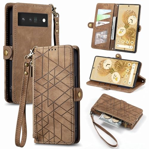 Rfvzubemok Compatible con ASUS ROG Phone 6D Funda,Compatible con ASUS ROG Phone 6 / ROG Phone 6 Pro Funda para teléfono con Soporte abatible y Tarjetero de Cuero PU Brown