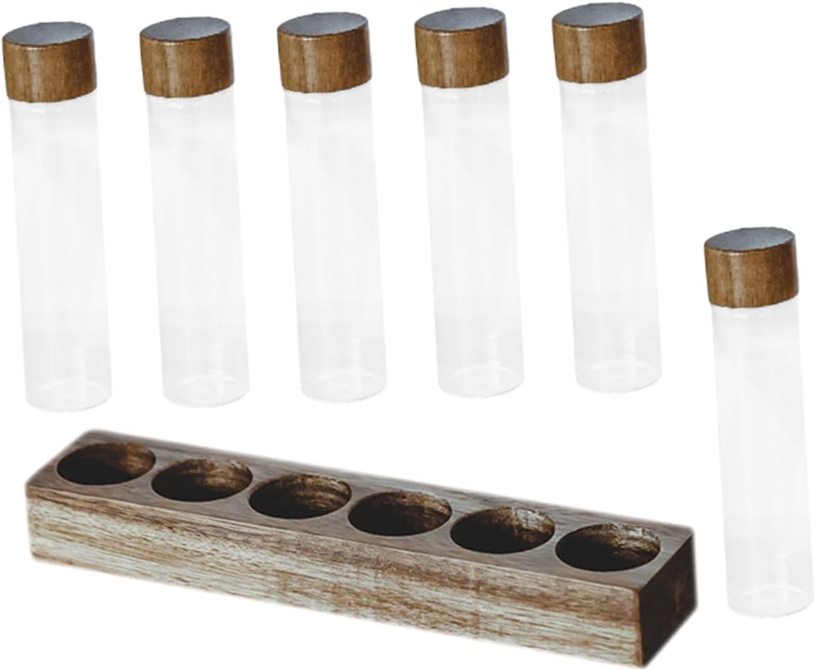 Tubos de almacenamiento para granos de café con soporte de madera