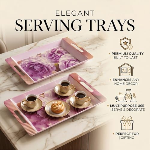 Image of U.P.C Serving Tray Set of 2 / Tray Set for Serving Premium Printed Tray for Serving /Multi-Use Serving Plate (Small, Medium)