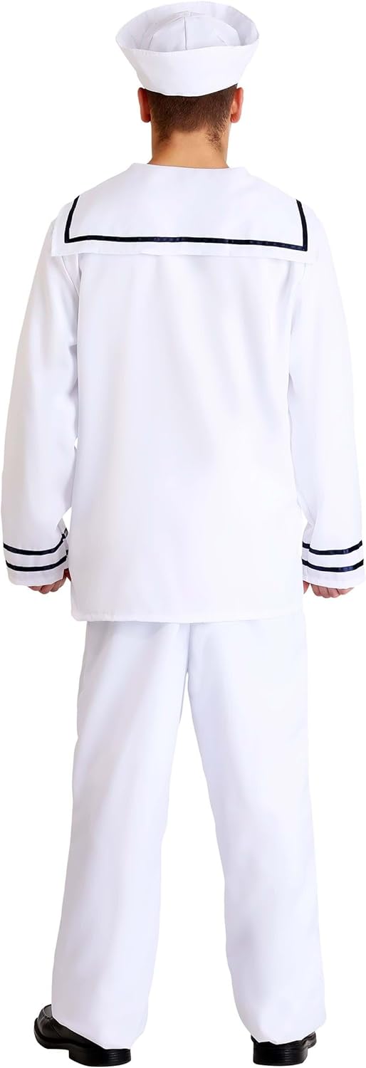 Fun Costumes Adult Men's Sailor Costume | First Mate Halloween Open Seas Uniform with Shirt, Pants, Neck Tie, and Hat Large