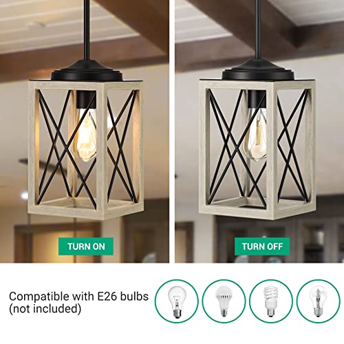 Image of DEWENWILS Farmhouse Pendant Light, Metal Hanging Light Fixture with Wooden Grain Finish, 48 inch Adjustable Pipes for Flat and Slop Ceiling, Kitchen,Island, Living Room, Bedroom, E26 Base