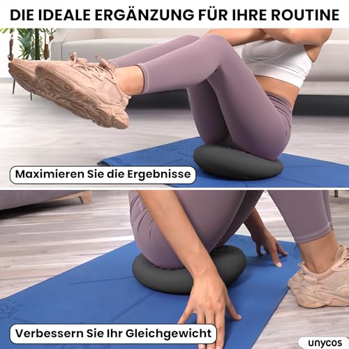 unycos - Ballsitzkissen 33 cm inklusive Pumpe, Noppenkissen, Luftkissen, Anti-Burst Sitzkissen, Balancekissen, Core, Rücken, Fitness Koordinations und Rückentraining (Grau; PureZen)