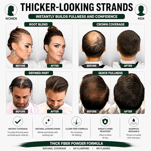 Image of THICK FIBER Hair Fibers for Women & Men with Thinning Hair, Dark Brown, 28g | Conceals Bald Spots, Sparse Areas & Hairline | Natural Fuller-Looking Finish