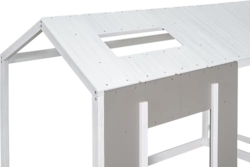 Miniatura 18 de Cama individual para niños, cama Montessori con techo y ventana, marco de madera con estilo cabaña de diseño rústico, casa de juegos para niñas,