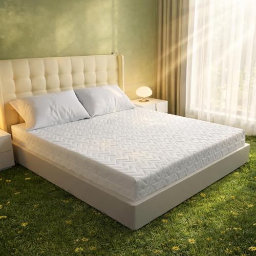 Image of Natural Latex Mattress for Bedroom,Size -72 * 60 Inches, 100% Natural, 6 inch Thickness, 7-Zoned Support,Density 90 Medium Firm Feel, (Queen) Quilted Aloe Vera+ 2 Shredded Pillow