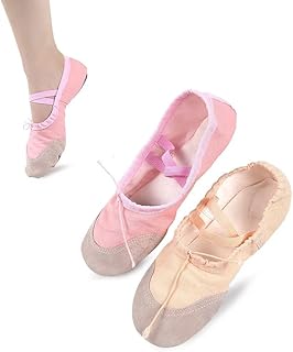 حذاء باليرينا من القماش الكتاني بنعل جلدي مسطح للرقص للاطفال الصغار احذية اليوغا / الباليه للراقصات ، للفتيات