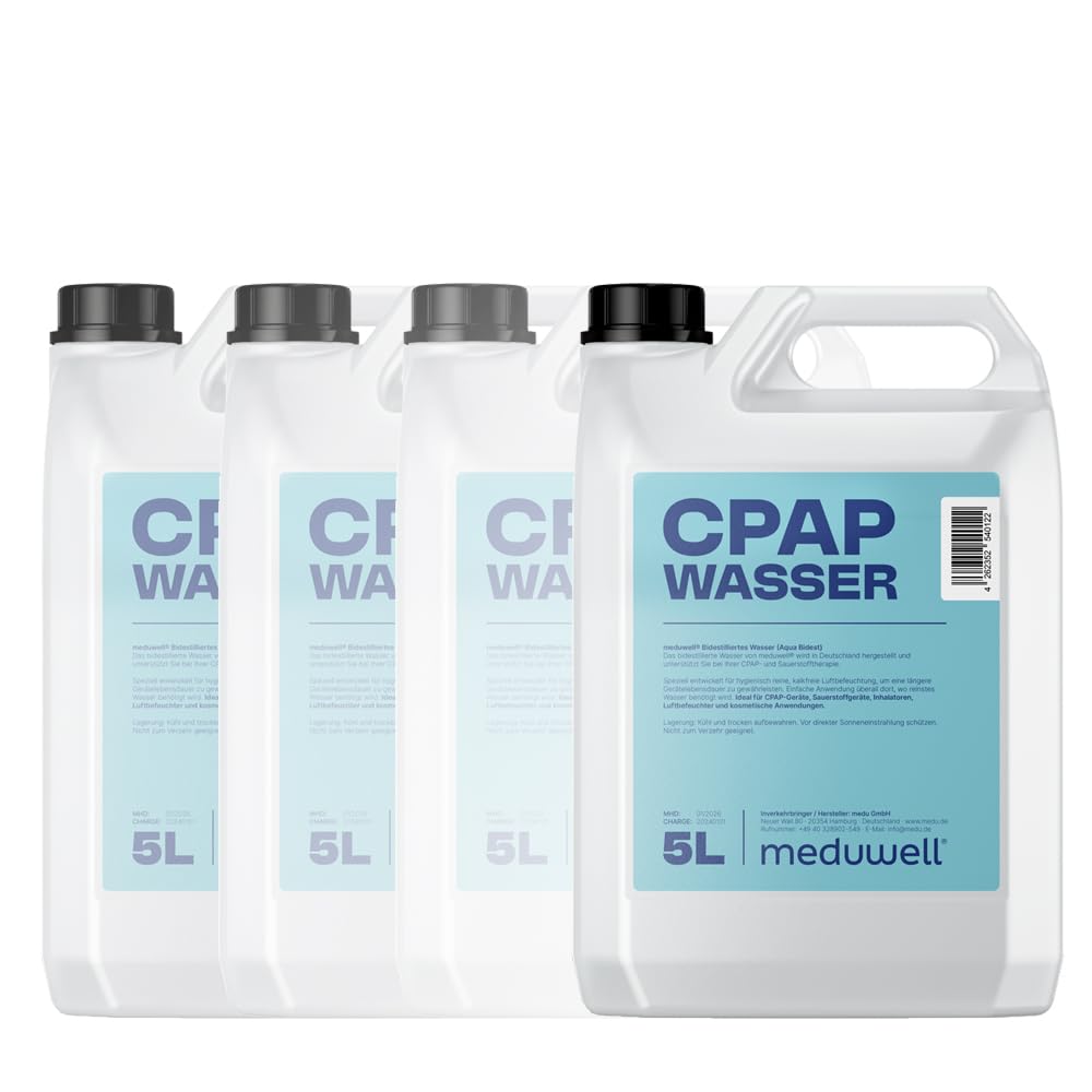 CPAP Wasser, Bidestilliertes Wasser für Atemtherapie, Sauerstoffgeräte, Inhalatoren, Luftbefeuchter, Kosmetische Anwendungen, 5 Liter Kanister (1x 5 Liter Kanister)