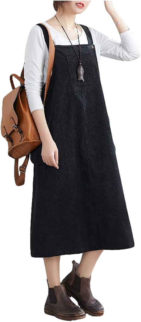 Amazon Co Jp Qyyレディース サロペット コーデュロイ オーバーオール ワンピース ロング ジャンパースカート 無地 カジュアル オールインワン 大きいサイズ 吊りスカート 秋 冬 服 ファッション小物