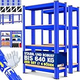 MASKO® - Scaffale per carichi pesanti, 2 pezzi, 160x80x40 cm, portata fino a 700kg, con 4 ripiani regolabili, in pannelli di fibra a media densità (MDF) e metallo, per officina, cantina, garage, blu