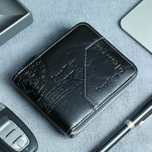 Image of Mens wallet Leather wallet men Wallet Zipper RFID Bifold Wallet for Men ID card Window Credit Card Coin Photo Multifunction Card Slots Gift for Him,Black