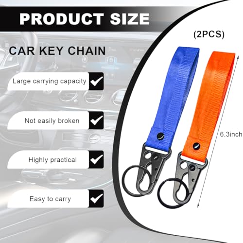 Image of Wevdn 2 PCS Car Key Chain, Fabric Metal Practical Multifunctional Motorcycle Keychain, Anti-Lost Keychain with O-Ring for Men Women (Blue+Orange)