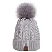 Alepo Womens Winter Beanie Hat, Warm Fleece Lined Knitted Soft Ski Cuff Cap with Pom Pom(Soft Gray)
