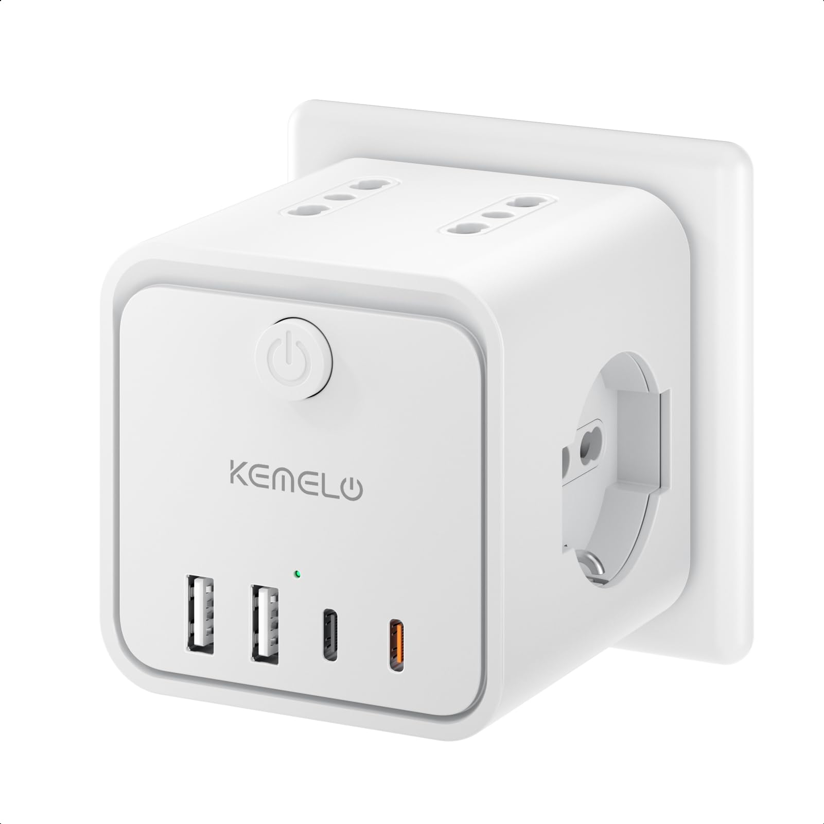 PD 30W Ciabatta Elettrica Multipresa con 4 Prese Universali 10/16A ITA e Schuko, Ciabatta Multipresa con 2 USB A+2 USB C,Presa Multipla Spina Piatta Salvaspazio con Interruttori per Casa, Ufficio