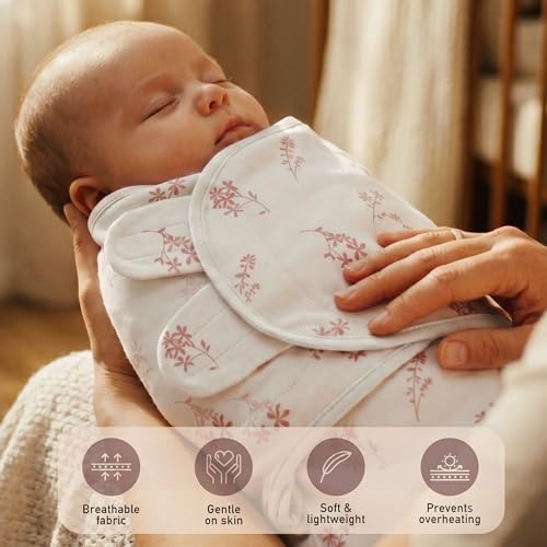 Image of GLLQUEN BABY Swaddles for Newborns 0-3 Months, Adjustable & Easy Fastener | 3-Pack, Baby Girl Swaddles Organic Cotton Womb-Like Nursery Swaddling Blanket reduces startle reflex, Soft & Skin-Friendly