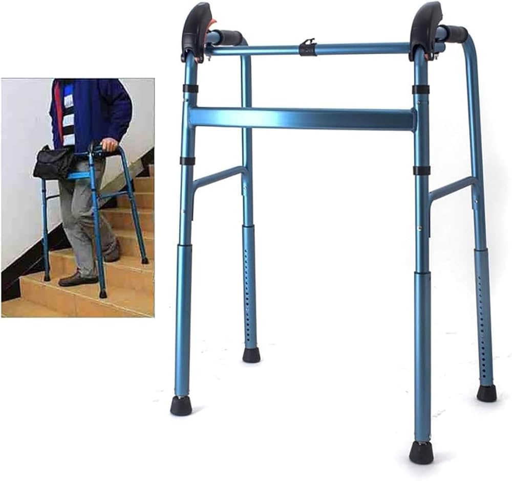 Standard Walker, Aluminium-Gehgestell, Zusammenklappbar, Leicht, Verstellbar Zum Treppensteigen – Mobilitätshilfe Für Senioren, Zusammenklappbares Und Tragbares Gehgestell