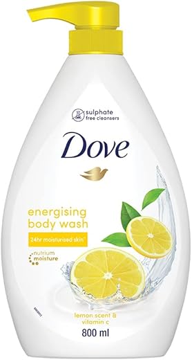 Dove Energising Body wash with energising lemon scent and nourishing Vitamin C, 100% gentle cleansers, paraben free/sulphate free cleansers, 100% plant- based moisturisers, 800ml