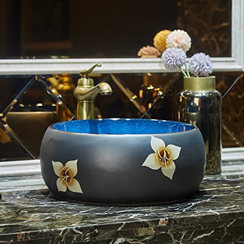 Zestaw Umywalki Ceramicznej I Baterii Z Odpływem Typu „Pop-Up”, Luksusowa Umywalka Nablatowa W Stylu Artystycznym Do Nowoczesnych Łazienek