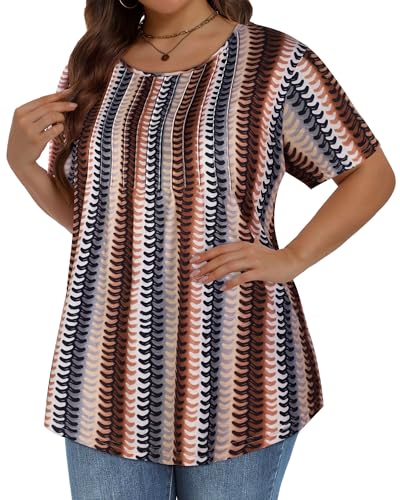 Image of Plus Size Tops for Women Pleated Summer Top Trendy Short Sleeve Shirts Casual Basic Tee Crew Neck Blouses 2026