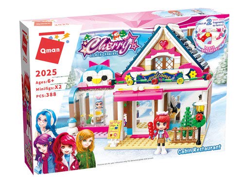 Qman 2025 Cherry Winter Restaurant Skihut Klembouwstenenset voor meisjes kinderen vanaf 6 jaar
