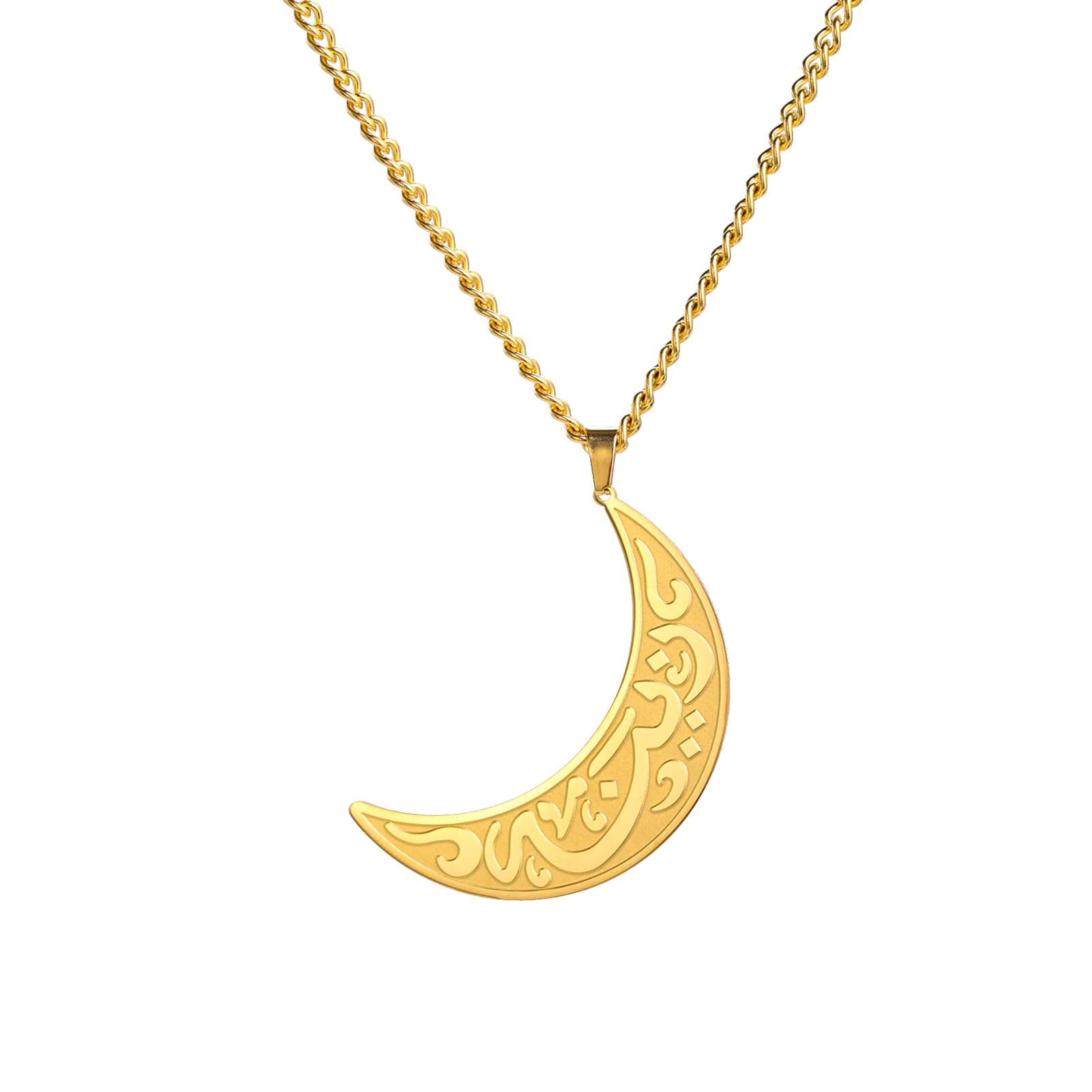HIJONES Collana Con Ciondolo Allah Luna E Zirconi - Gioiello In Acciaio Inossidabile Dorato Per Donne - Regalo Elegante Con Scatola In Velluto