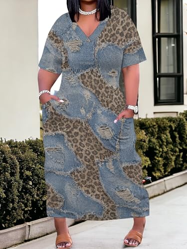 Image of PinkPatty Women's Oversize V Neck Short Sleeve Maxi Dress with Pockets
