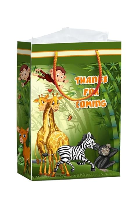 Pack of 10 Green forest theme Birthday Return Gift Paper Bags|Made in India|Animal theme paper carry bag|jungle Print|Gifting Bags|Customize with name-Message (12x8x4 inch) (B0CMLPH8N2) Amazon Price History, Amazon Price Tracker