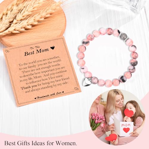 Image of Mothers Day Gifts for Mom Women, Christmas Valentines Day Easter Birthday Gifts Stocking Easter Basket Stuffers Beaded Bracelet Jewelry Gifts for Mom from Daughter Son, 7, Pink